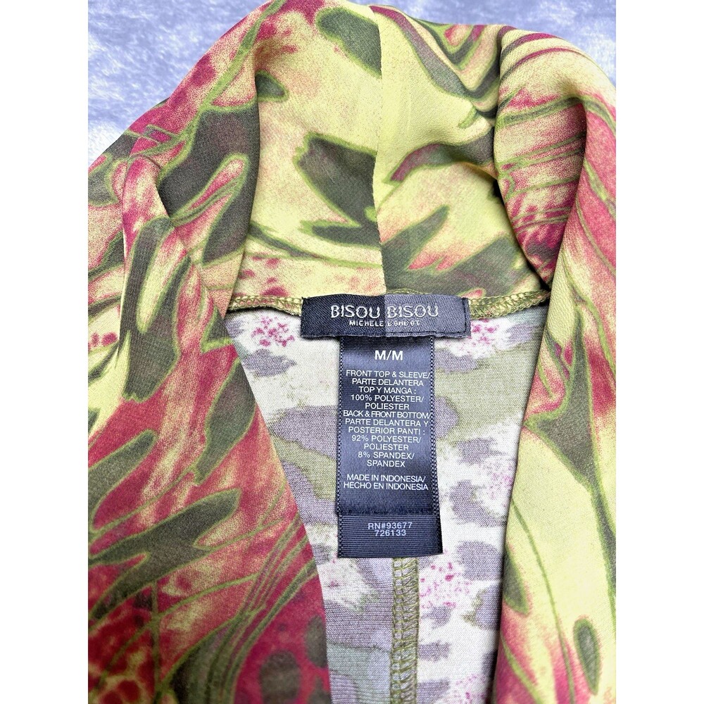 Bisou Bisou womens bodysuit v-neck balloon long sleeve blouse sz M glam party